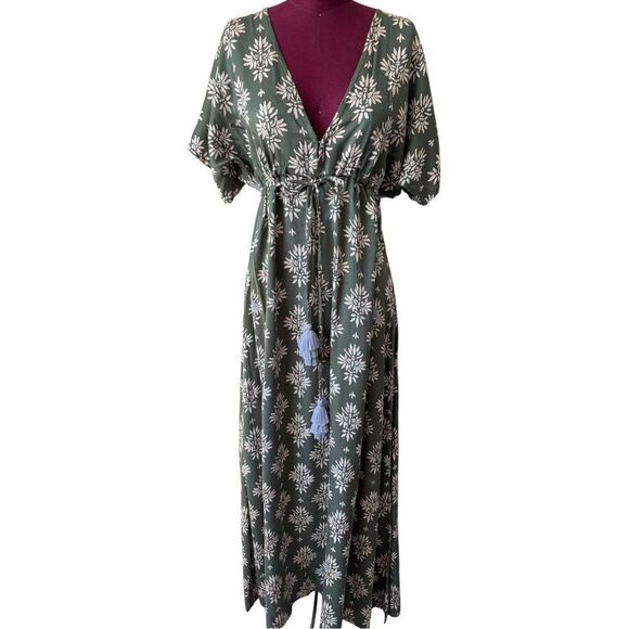 Sohalia Maxi Dress One Size Green Floral Sun Cover up Viscose - Picture 1 of 9